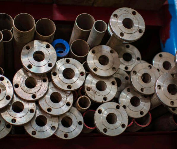 Stainless steel piping flange valve component GTAW TIG welded joint warehouse store.